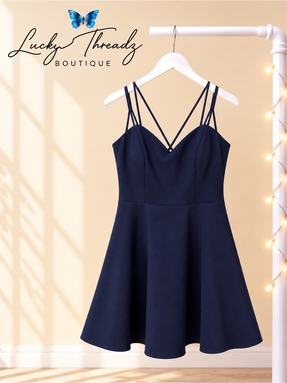 B Darlin Navy Blue Strappy Fit & Flare Mini Dress Junior 11/12 Holiday Cocktail